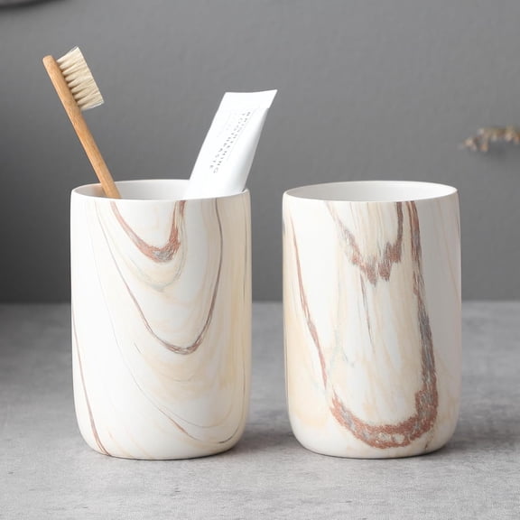 Marble Black Toothbrush Holders for Bathrooms - 2 Cups Ceramic Toothbrush Toothpaste Holders Set, Bathroom Tumbler Cups Reusable Toothbrush Cup Black Mouthwash Cup, Bathroom Counter Organizer