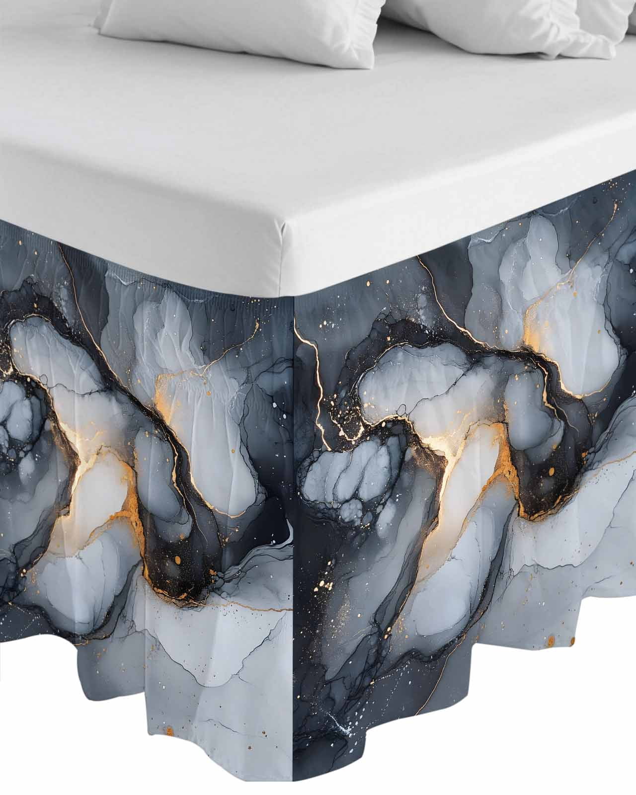 Marble Black Wrap Around Bed Skirts for Queen Bed 16