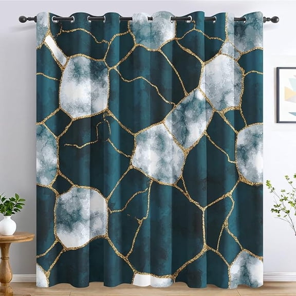 Marble Blackout Curtains for Bedroom, Thermal Dark Teal Blue Agate Curtains, Grommet Drapes Window, Modern Abstract Room Decor Living Room 42"W x 108"L (Pack of 2)