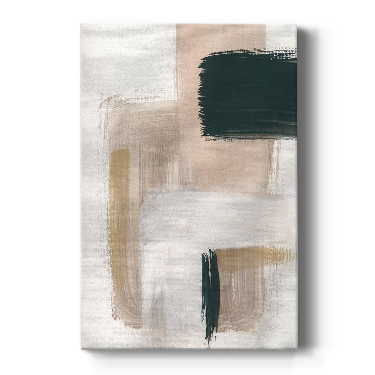 Abstract Beige and Black Brushstroke Canvas Art 14" x 14"