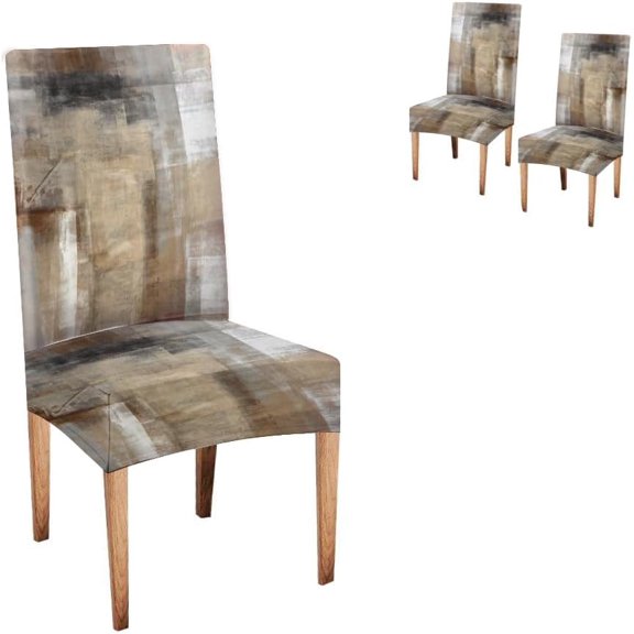Neutral Brown Grey Vertical Stripe Dining Chair Slipcovers 2 Packs, Stretch Removable Minimalist Solid Line Chair Protector for Farmhouse Kitchen Dining Decor