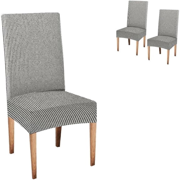 Modern Thin Stripe Elastic Dining Chair Slip Covers, Washable Stretch Neutral Strip Chair Seat Covers for Restaurant Home Decor, 2 Packs