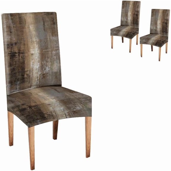 Rustic Vintage Wood Grain Dining Chair Slipcovers 2 Packs, Stretch Removable Washable Farmhouse Wooden Texture Chair Protector for Kitchen Dining Room Decor