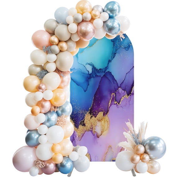 Marble Blue Arch Backdrop Covers 5 FT, Gold Line Gradient Purple Modern ...
