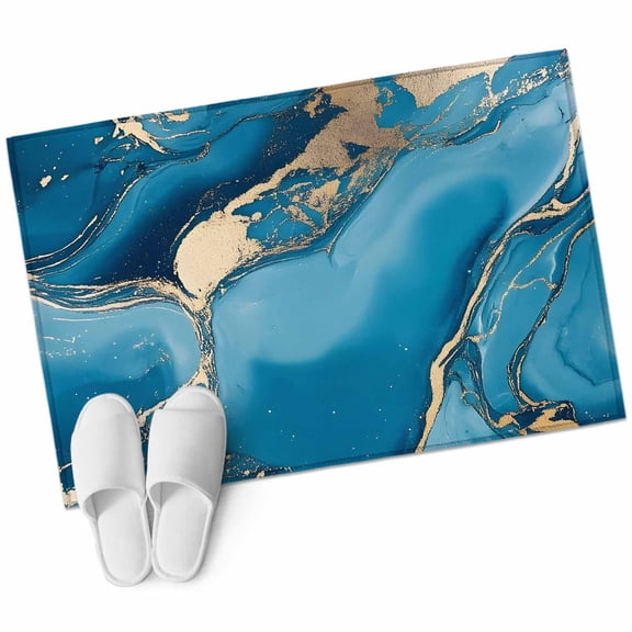 Marble Blue Area&nbsp;Rug 2x3ft Ombre Abstract Stone Gold Cracks Modern Art Non-Slip&nbsp;Washable Square&nbsp;Rugs Soft Felt Indoor Floor Mat for Bedroom Kitchen Living Room Bathroom