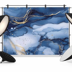 Marble Blue Backdrop for Photography,Fabric Photo Background Backdrop,Modern Gradient Gold Waves Nature Cracked Photo Booth Background for Portrait Photoshoot Video Wedding Decoration Banner 7x5ft
