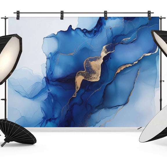 Marble Blue Backdrop for Photography, Modern Abstract Gradient Cracked Golden Line Photo Backdrop Portrait Background Party Banner Photo Backgrounds for Studio Booth Props, 7x5ft