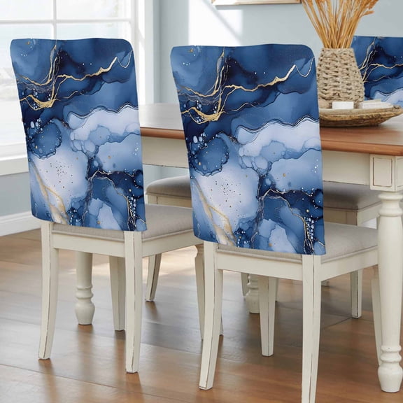 Marble Blue Chair Back Covers, Removable Chair Covers for Dining Chairs Set of 4, Washable Chairs Slipcovers Back Seat Protector for Wedding Party 19"x20"