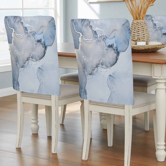 Marble Blue Chair Back Covers, Removable Chair Covers for Dining Chairs Set of 4, Washable Chairs Slipcovers Back Seat Protector for Wedding Party 19"x20"