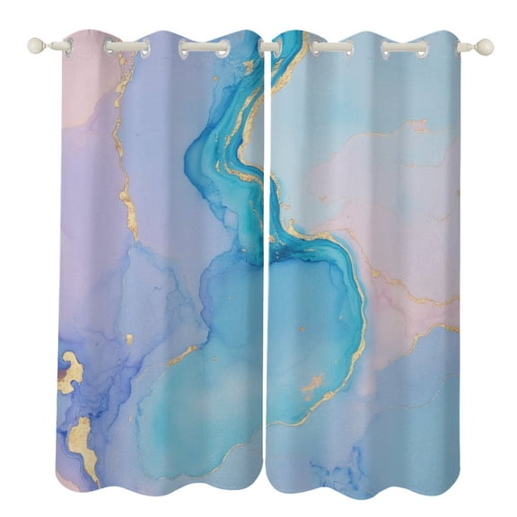 Marble Blue Gold Art Print 2 Panels Curtains for Bedroom Living Room Drapes Kitchen Window Curtain Home Decor