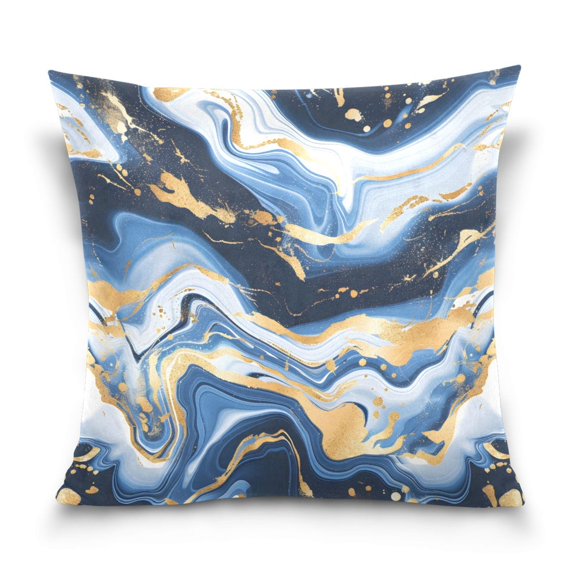 Marble Blue Gold White Abstract Throw Pillow Covers Couch Pillowcases Decor for Bed Sofa 18" x 18"