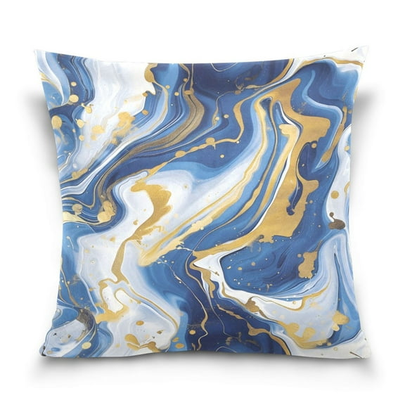 Marble Blue Gold White Throw Pillow Covers Couch Pillowcases Decor for Bed Sofa 18" x 18"