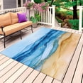 thumbnail image 1 of Marble Blue Golden Ombre Outdoor Rug for Patio/Deck/Porch, Non-Slip Large Area Rug 5 x 8 Ft, Modern Abstract Ink Painted Indoor Outdoor Rugs Washable Area Rugs, Reversible Camping Rug Carpet Runner, 1 of 8