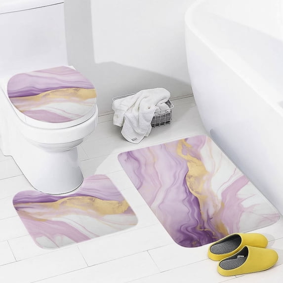 Marble Blue Greene Purple And Gold Stripes Bathroom Mats Set 3-piece Bath Mats , Floor Rug Decorations for Kitchen Bathroom Bedroom