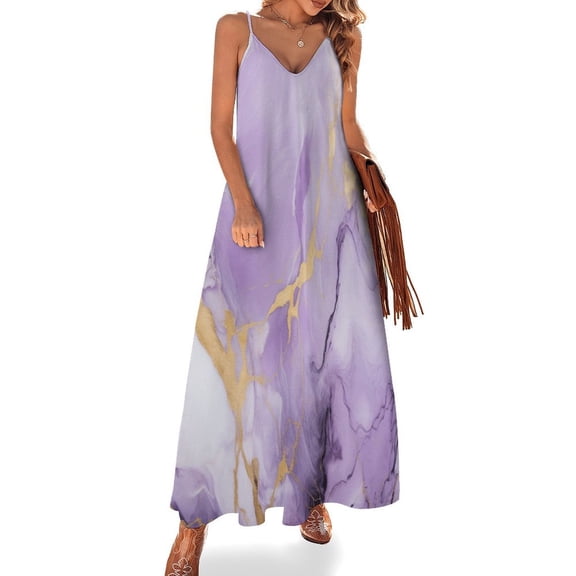 Marble Blue Greene Purple And Gold Stripes Fine Art Sleeveless Dress Summer Dress Woman 2025