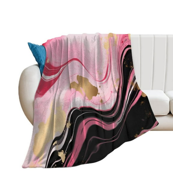 Marble Blue Greene Purple And Gold Stripes Flannel Blanket Lightweight Blanket for Couch Sofa Bed, Super Soft Cozy Print Warm Blanket