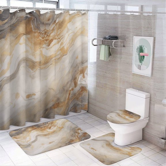 Marble Blue Greene Purple And Gold Stripes Shower Curtain Home Decor, Polyester Cotton Fabric Waterproof Modern Bath Curtain with 12 Hooks 72x72 Inch