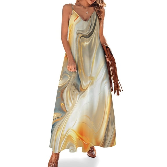 Marble Blue Greene Purple And Gold Stripes Sleeveless Dress for Women Clothing Female Women's Summer Skirt