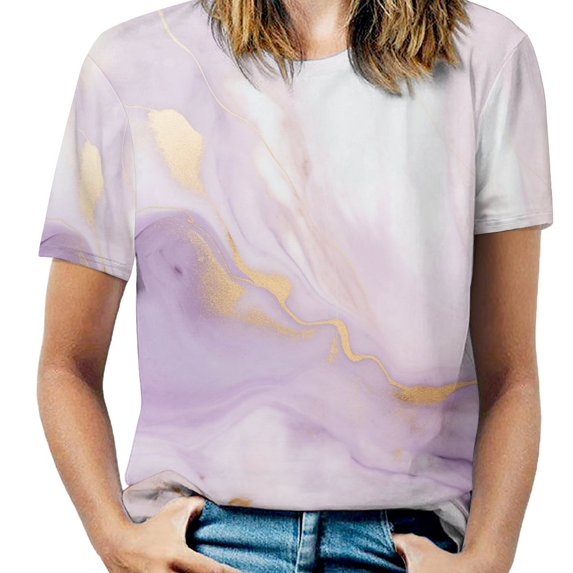 Marble Blue Greene Purple And Gold Stripes T Shirts Basic T-Shirt Short Sleeve Ladies Tee Shirt Summer Graphic Clothing