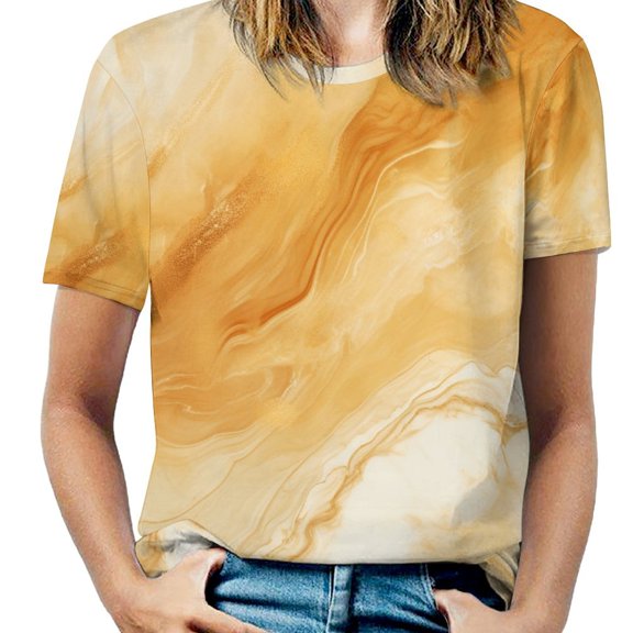 Marble Blue Greene Purple And Gold Stripes Women's Short Sleeve Tops Casual Blouses T Shirt