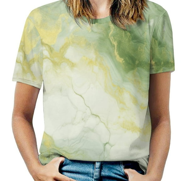 Marble Blue Greene Purple And Gold Stripes Women's Short Sleeve Tops Casual Blouses T Shirt