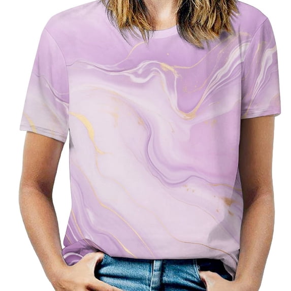 Marble Blue Greene Purple And Gold Stripes Women's Short Sleeve Tops Casual Blouses T Shirt