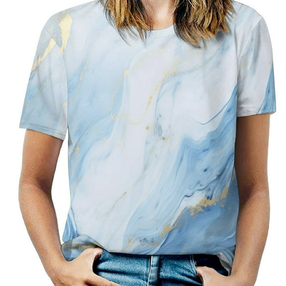 Marble Blue Greene Purple And Gold Stripes Women's Short Sleeve Tops Casual Blouses T Shirt