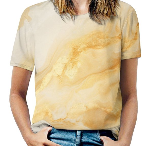 Marble Blue Greene Purple And Gold Stripes Women's Short Sleeve Tops Casual Blouses T Shirt