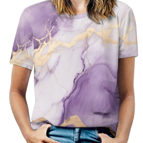 Marble Blue Greene Purple And Gold Stripes Women's Short Sleeve Tops Casual Blouses T Shirt