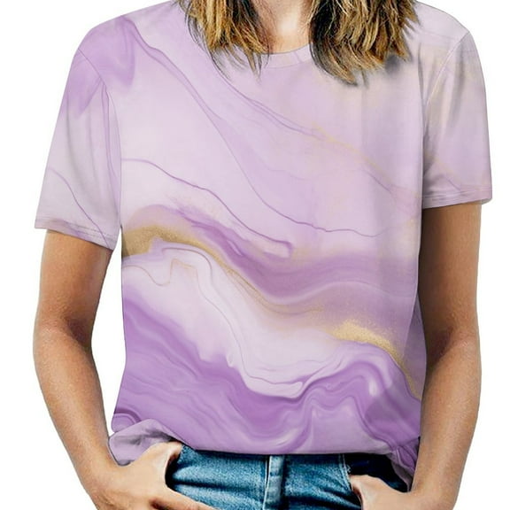 Marble Blue Greene Purple And Gold Stripes Women's T-Shirt Short Sleeve T Shirts Tops Tee Ladies Loose T