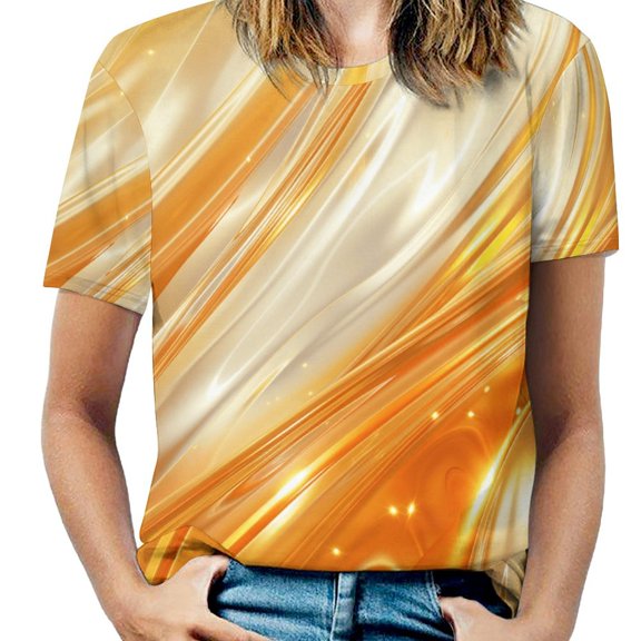 Marble Blue Greene Purple And Gold Stripes Womens Tops Women's Fashion Casual Short Sleeve Flower Print Round Neck Pullover Top Blouse