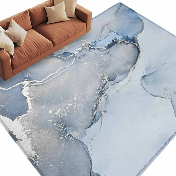 Marble Blue Large Area Rugs for Bedroom Living Room, Soft Non Slip Carpet Bedside Rug, Modern Abstract Ink Painting Luxury Rectangular Floor Cover Kitchen Accent Rug 5'x7' for Dining Room/Office