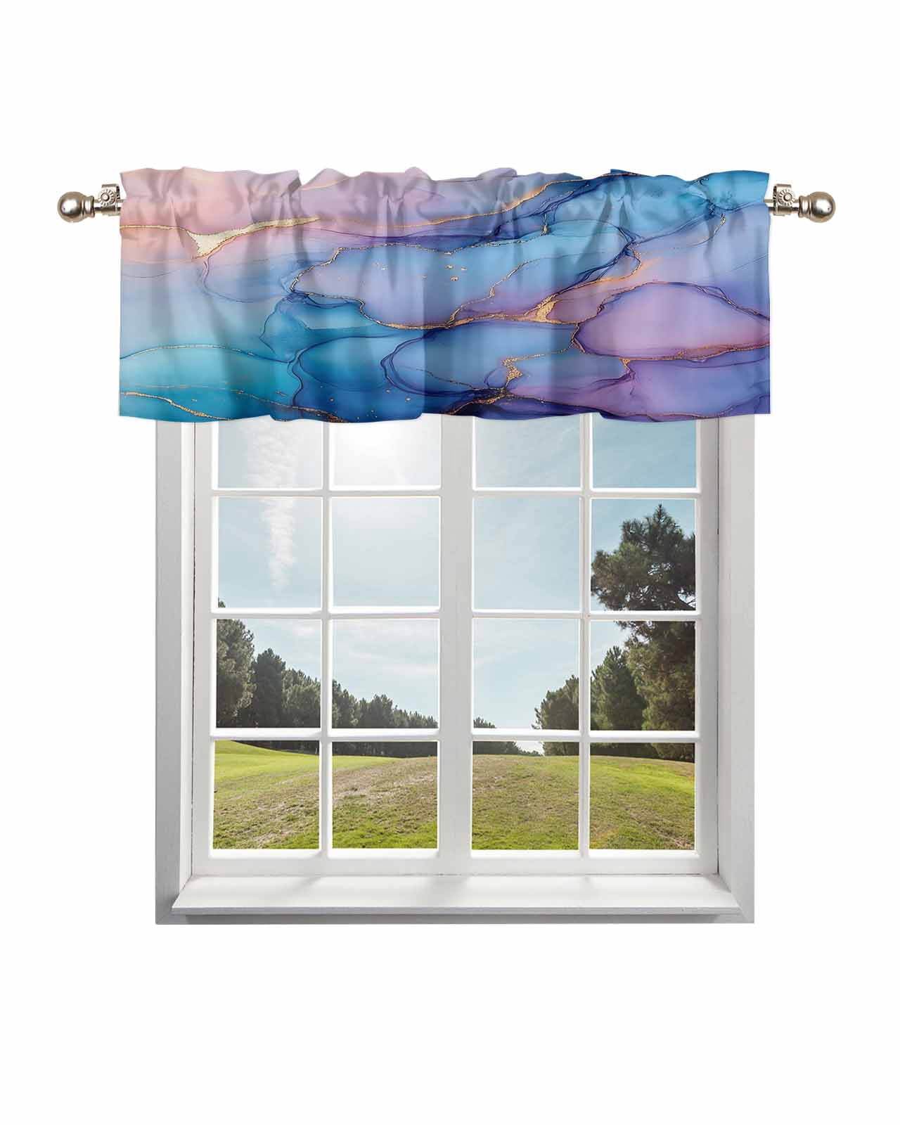 Marble Blue Purple Curtain Valance for Windows/Living Room/Kitchen ...