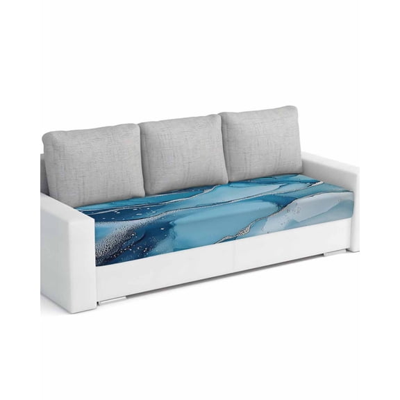 Marble Blue Sofa Couch Cushion Covers Washable, Removable Stretchable Sectional Couch Covers, Modern Aesthetics Abstract Impressionist Slipcovers for L & T Shape Sofa Furniture Protector L Size 1 pc
