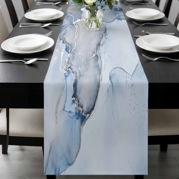 Marble Blue Table Runner 90 Inches Long, Modern Abstract Ink Painting Luxury Kitchen Coffee Dining Table Decoration for Home Party Birthday Wedding Home Decor 13x90 Inches