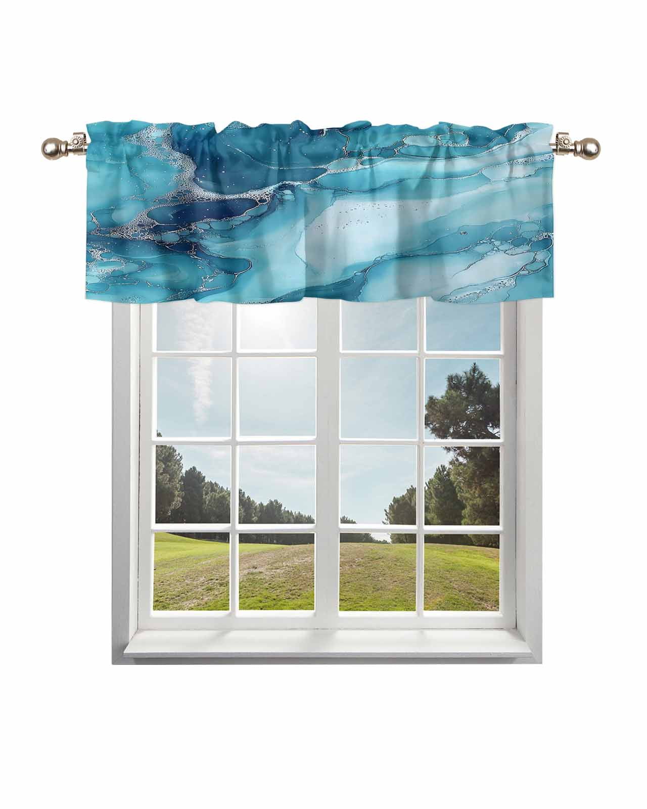 Marble Blue Teal Curtain Valance for Windows/Living Room/Kitchen ...