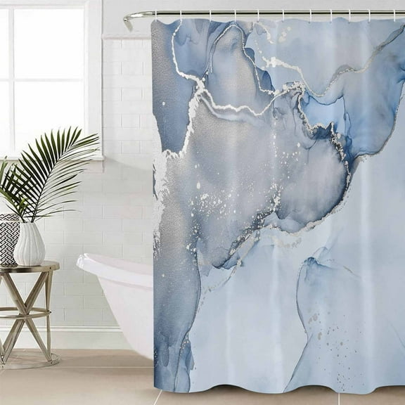 Marble Blue Waterproof Fabric Shower Curtain, Modern Abstract Ink Painting Luxury Shower Curtain for Bathroom Curtains Bathtubs Hotel Washable Shower Curtains with 12 Hooks Extra Long 72x96