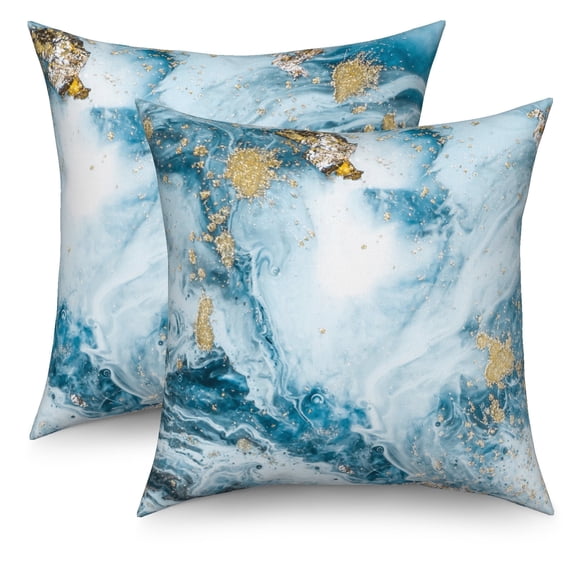 Marble Blue and Gold Throw Pillow Covers Modern Pillow Case for Sofa Bed Car Chair Living Room Home Decorative,18"x18",Set of 2