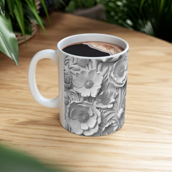 Marble Bm Elegance Mug, Ceramic Realistic D Mug, Marble Flowers Mug.