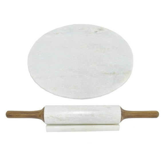 Benzara Marble Board with Rolling Pin