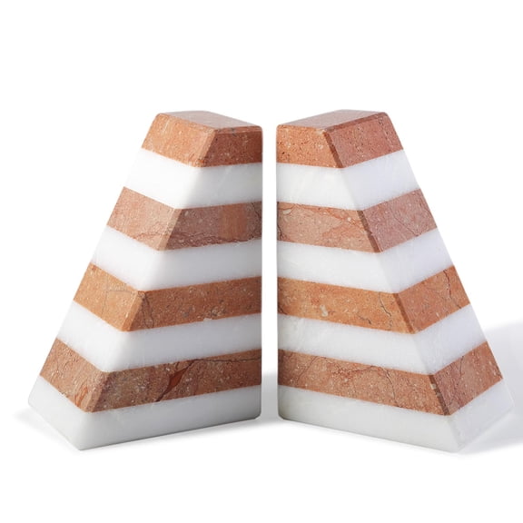 Marble Book Ends Non-sbookends For Shelvesposite Bookend With Stone Heavy Duty Stopper Collected Cds And Oversized Books Organizer White & Red Decorative