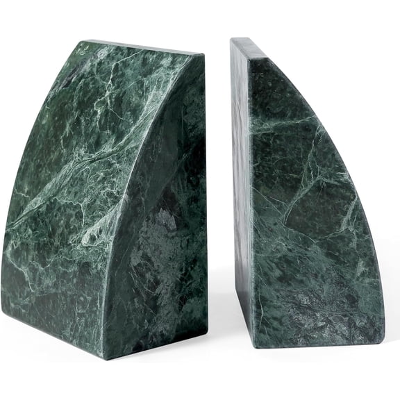 Marble Bookends for Shelves, 8Lbs Large Stone Bookends for Heavy Books, Non-Slip Heavy Duty Book Stopper, Modern Decorative Book Ends for Bookshelf Table Home Decor(Green)
