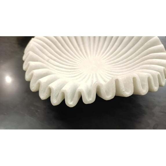 Marble Bowl | Decorative Bowls for Home Decor | Large Decorative Bowl | Marble Fruit Bowl | Scalloped Bowl | Stone Bowl | Decorative Fluted Bowl | Marble Scalloped Bowl (9 Inches)