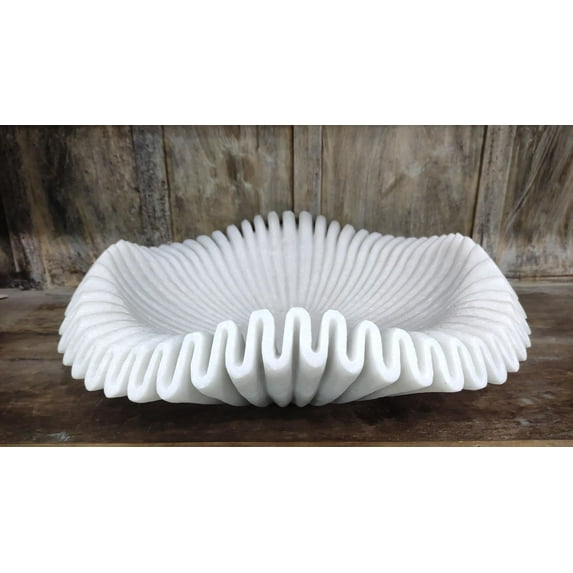 Marble Bowl | Marble Scalloped Bowl | Decorative Bowls for Home Decor | Marble Fruit Bowl | Large Decorative Bowl | Decorative Fluted Bowl | Scalloped Bowl | Stone Bowl (Set of 9 and 12 Inches)