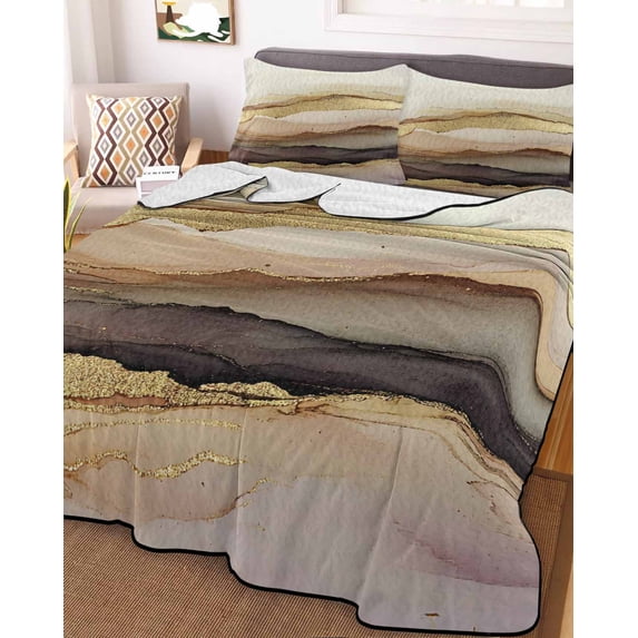 Marble Brown Gold King Size Down Alternative Comforter, Lightweight Comforter Quilt Bedding Set with Pillow Shams Abstract Watercolor Geometric Rock All Seasons Bed Comforter Duvet Insert 96"x106"