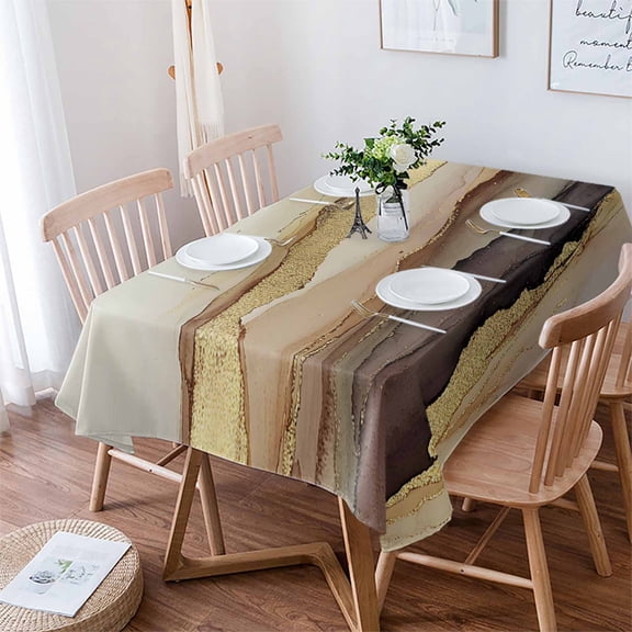 Marble Brown Gold Tablecloth Rectangle Table Cloth 52x70 , Waterproof Tablecloth Outdoor Table Cloth, Abstract Watercolor Geometric Rock Washable Table Cover for Kitchen Dining Party