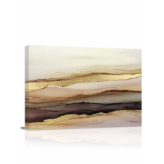 Marble Brown Gold Wall Art for Living Room,Canvas Picture Wall Decor for Bathroom Bedroom,Abstract Watercolor Geometric Rock Painting Artwork for Office Kitchen Hallway Dining Room Home Decor 12"x16"