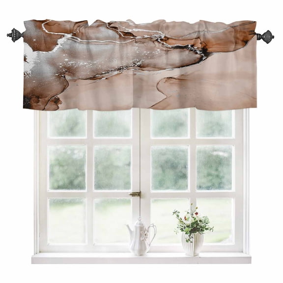 Marble Brown Kitchen Valances for Windows 42x12 Inch Kitchen Curtains Valances Rod Pocket Modern Abstract Ink Painting Luxury Bathroom Window Valances for Window Treatment Decor