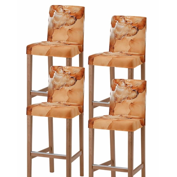 Marble Burnt Orange Bar Stool Covers Set of 4, Modern Abstract Ink Painting Luxury Stretch Washable Bar Chair Covers with Backs, Removable Pub Counter Height Chair Cover for Kitchen Dining Room Cafe
