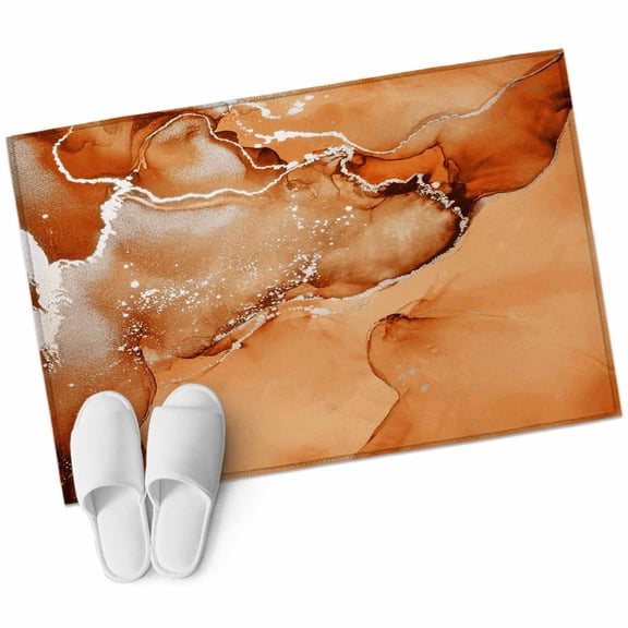 Marble Burnt Orange Bathroom Mat 2x3 FT, Non Slip Small Kitchen Mat, Modern Abstract Ink Painting Luxury Washable Soft Backed Front Door Throw Rug Indoor Outdoor Doormat for Entryway Sink